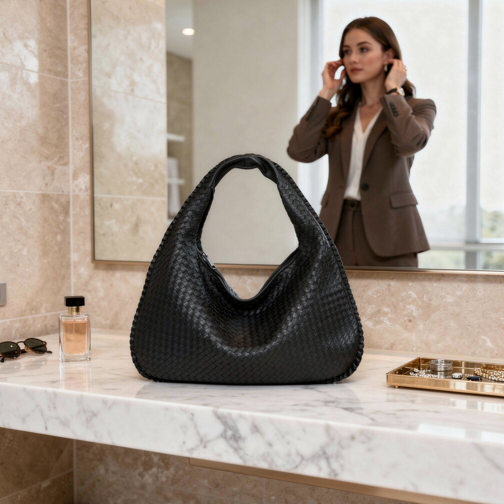 Geflochtene Leder Hobo Tasche mit Reißverschluss | Schultertasche für Frauen | Flecture