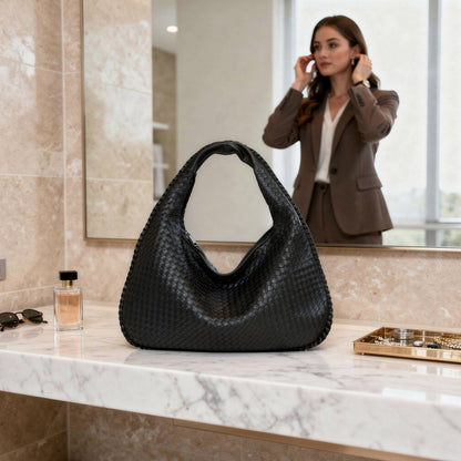 Geflochtene Leder Hobo Tasche mit Reißverschluss | Schultertasche für Frauen | Flecture