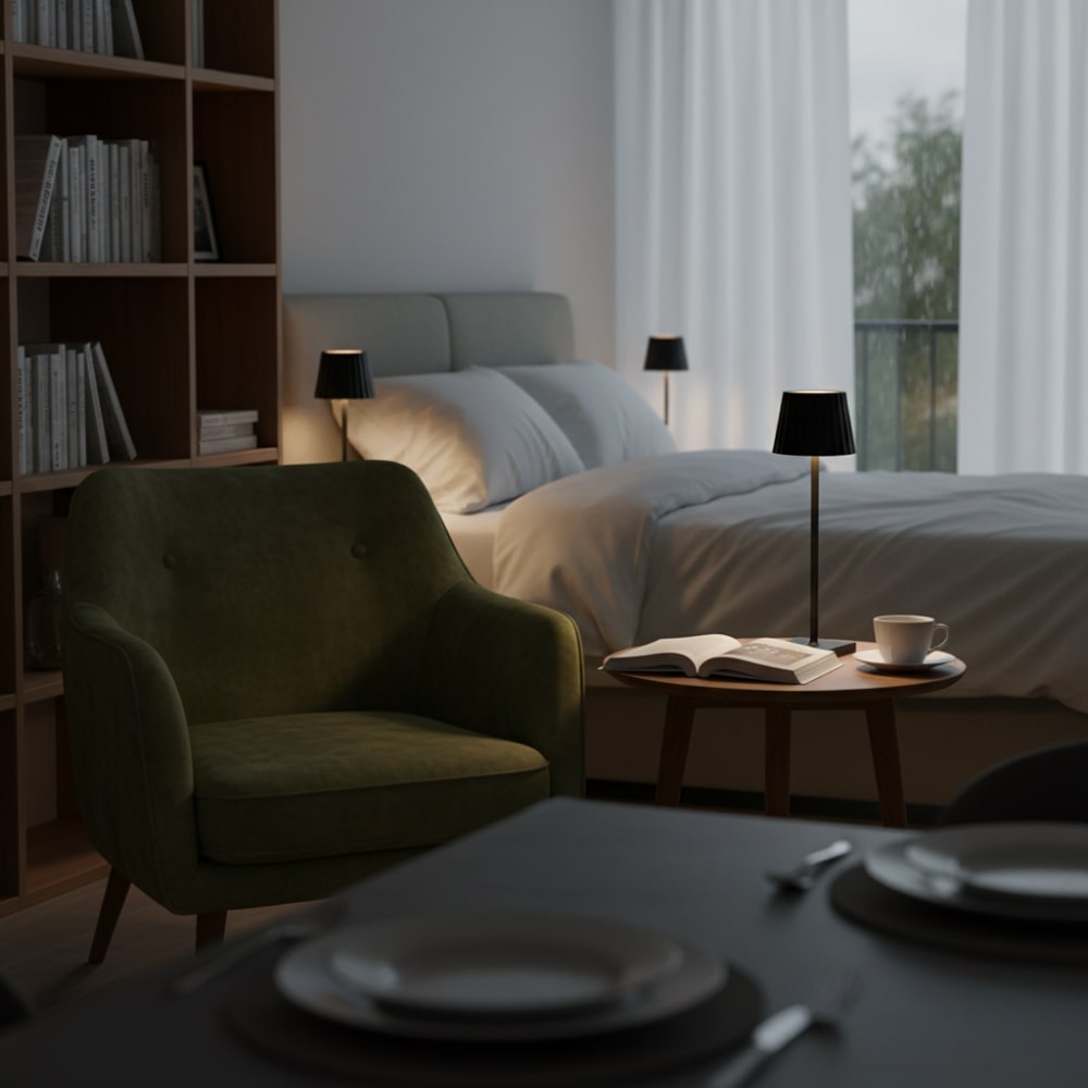 Drahtlose Tischlampe | Lampe für das Wohnzimmer | Moderne Tischleuchte mit Akku | VelaLume
