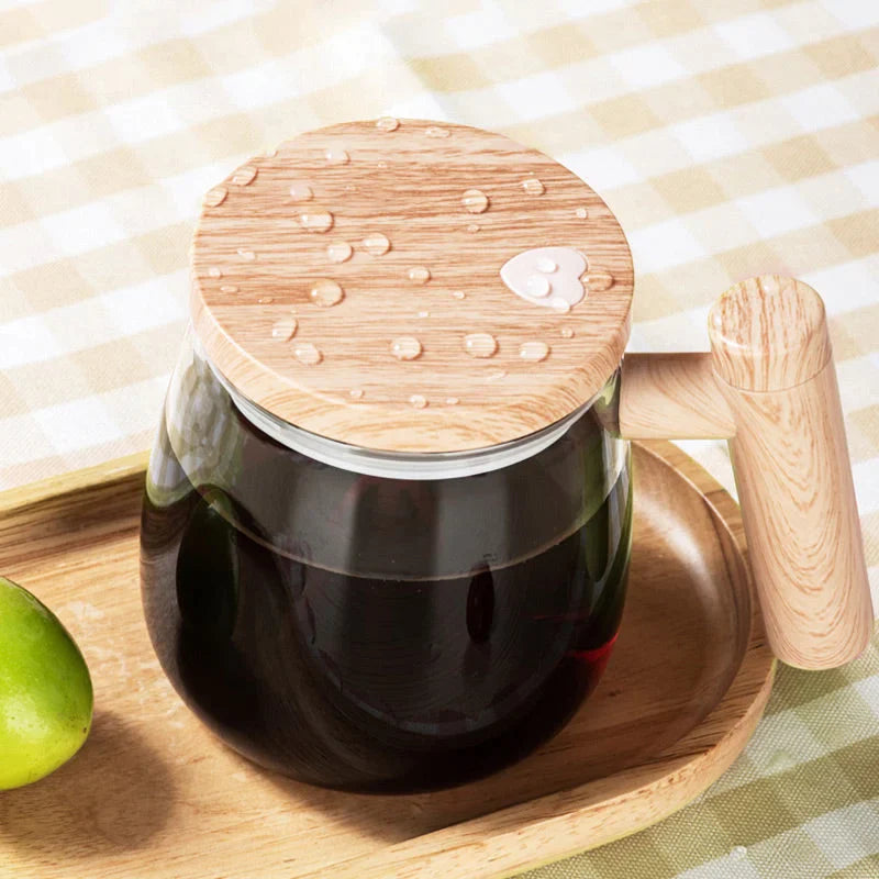 Automatic Coffee Mug | Self-Stirring Tea Mug with Wooden Handle | RuhrTasse