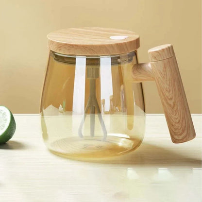 Automatische Kaffeetasse | Selbstumrührende Teetasse mit Holzgriff | RuhrTasse