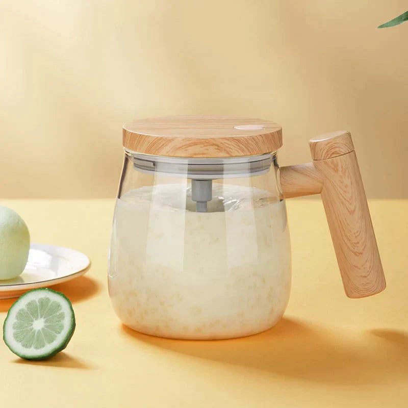 Automatische Kaffeetasse | Selbstumrührende Teetasse mit Holzgriff | RuhrTasse