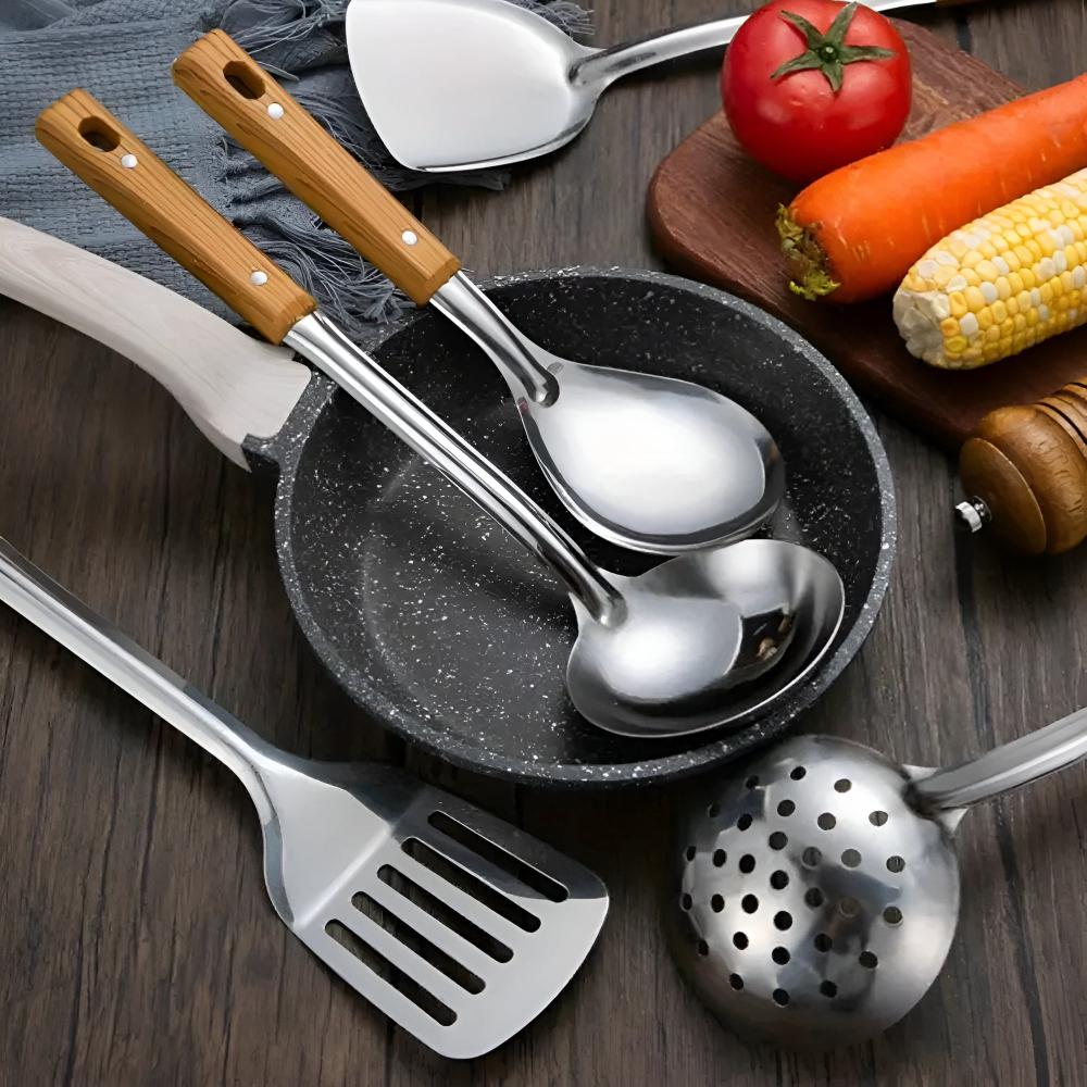 Kitchen Utensils Made of Stainless Steel & Wood | Kitchen Helper Set | Cooking Utensils | EdelKoch