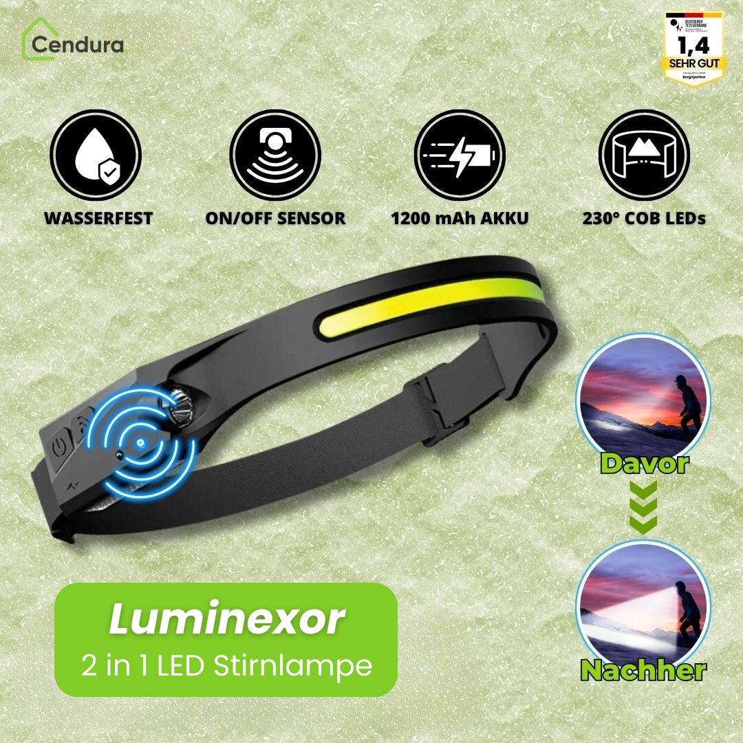 LED Stirnlampe | Wiederaufladbare Stirnlampe mit Sensor | Luminexor