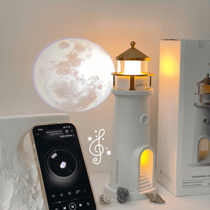 Mondlicht Projektor Lampe | Leuchtturm Nachtlicht mit Bluetooth Lautsprecher | Lunavara