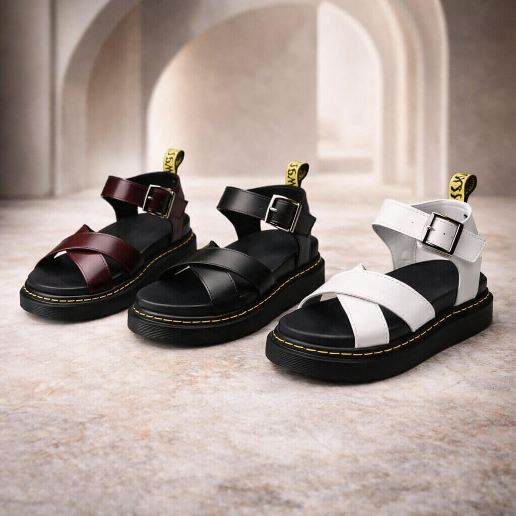 Orthopädische Plattform-Sandalen für Damen aus Leder | Ravellea