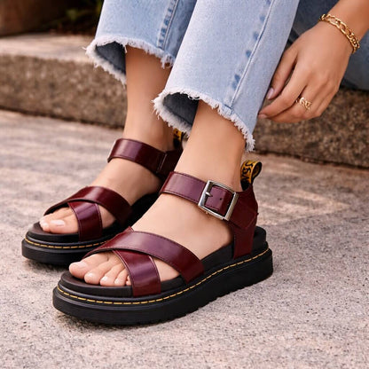 Orthopädische Plattform-Sandalen für Damen aus Leder | Ravellea