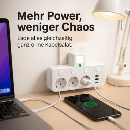 Power Strip with 3 Outlets | Multi-Socket with USB & Switch | PowerGrid