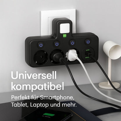 Steckdosenleiste mit 3 Anschlüssen | Mehrfachsteckdose mit USB & Schalter | PowerGrid