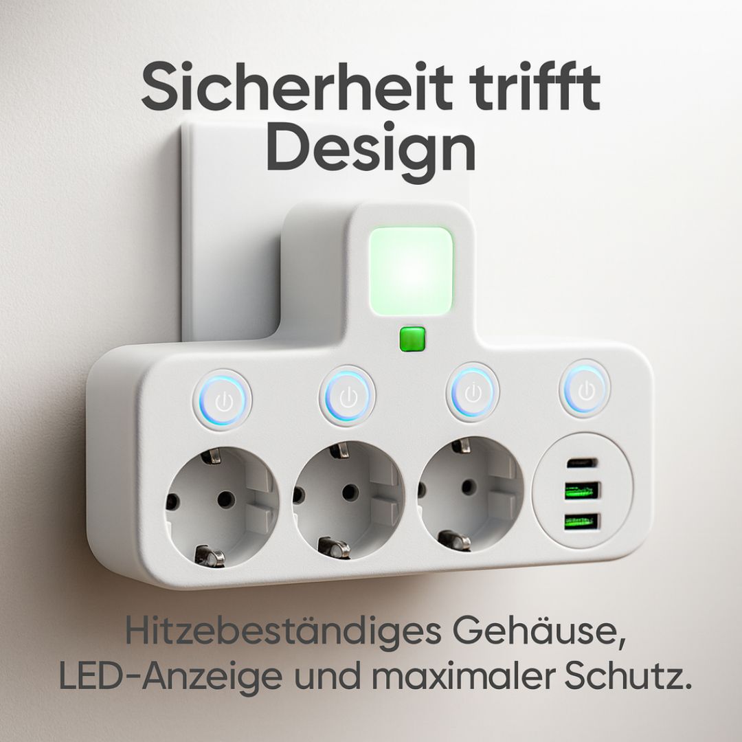 Power Strip with 3 Outlets | Multi-Socket with USB & Switch | PowerGrid