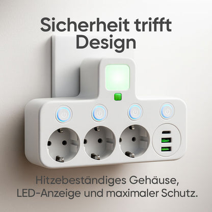 Power Strip with 3 Outlets | Multi-Socket with USB & Switch | PowerGrid