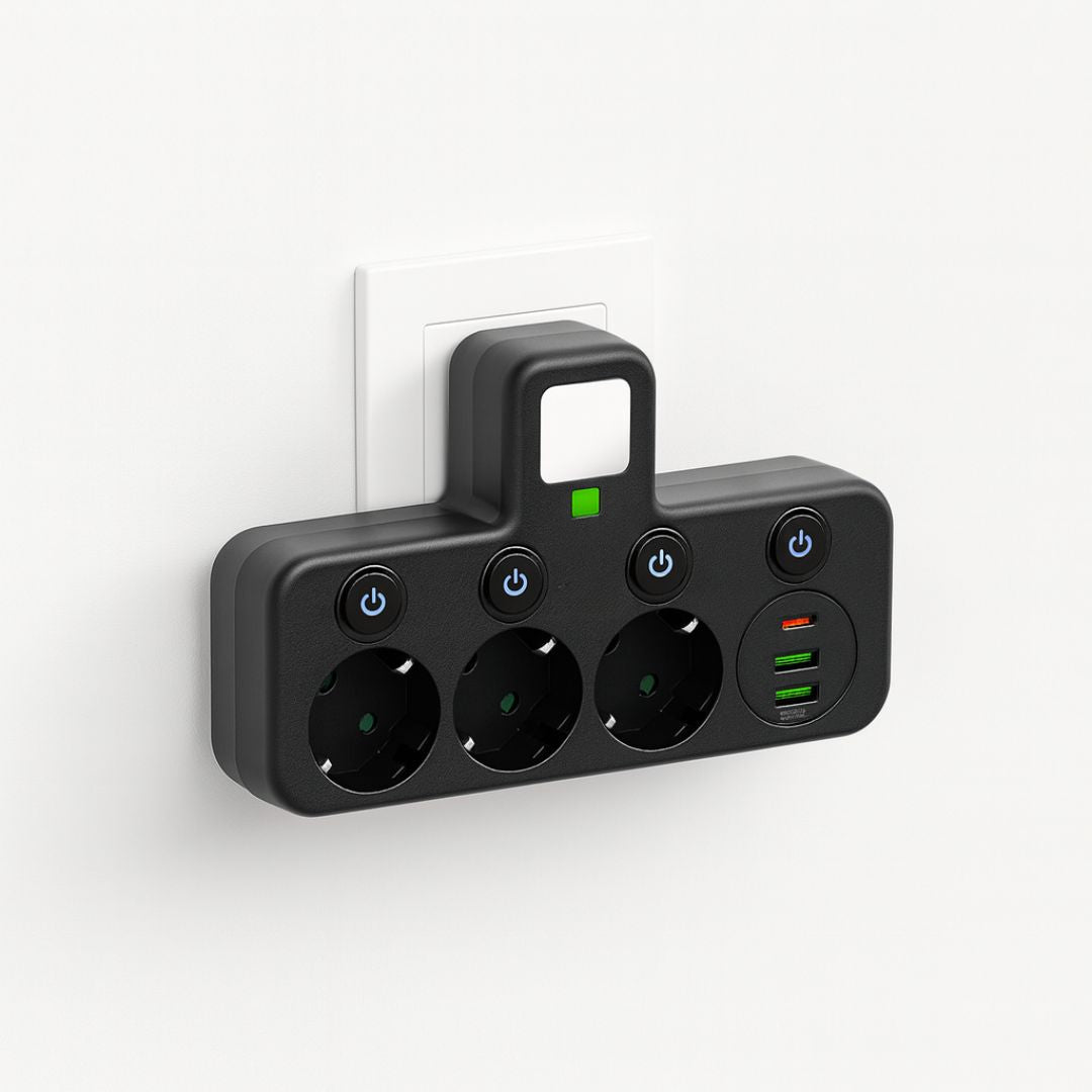 Steckdosenleiste mit 3 Anschlüssen | Mehrfachsteckdose mit USB & Schalter | PowerGrid