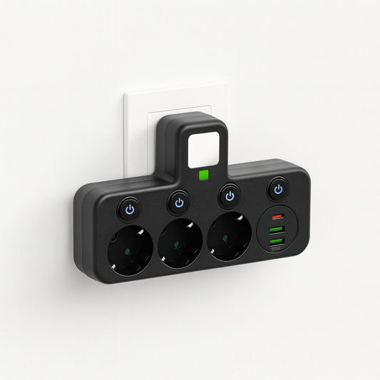 Steckdosenleiste mit 3 Anschlüssen | Mehrfachsteckdose mit USB & Schalter | PowerGrid