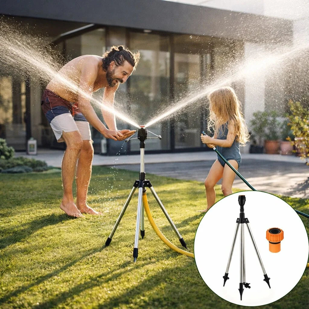 Lawn Sprinkler with Tripod | 360° Sprinkler | Garden Spray | AquaVento