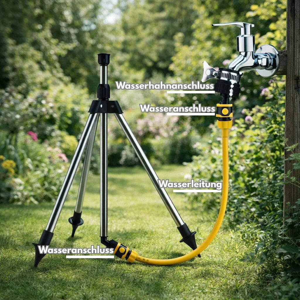 Lawn Sprinkler with Tripod | 360° Sprinkler | Garden Spray | AquaVento