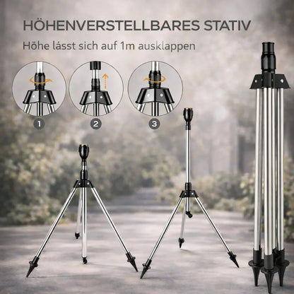 Rasensprenger mit Stativ | 360° Sprinkler | Garten Sprühgerät | AquaVento