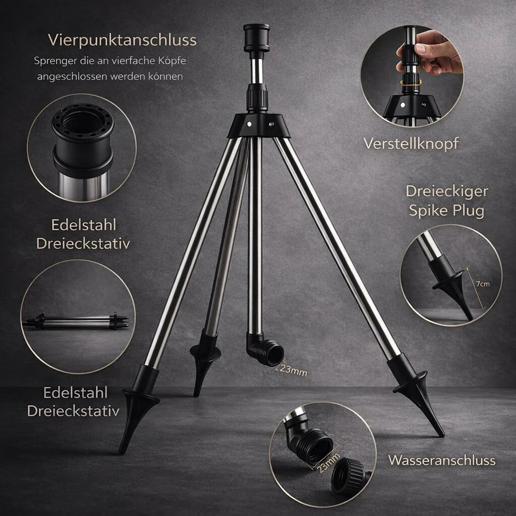 Lawn Sprinkler with Tripod | 360° Sprinkler | Garden Spray | AquaVento
