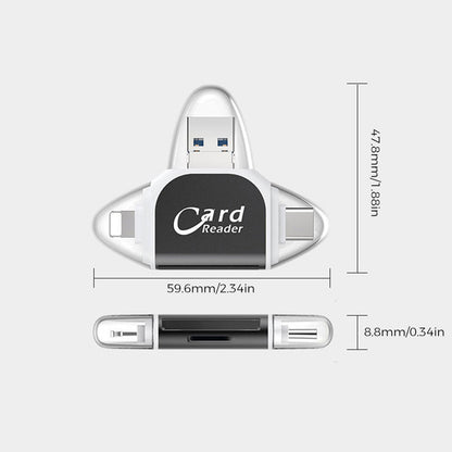 SD Card Reader with USB A, USB C, Micro USB & Lightning | Card Reader for iPhone, Android & Laptop | SD Card Adapter | FlexiLink