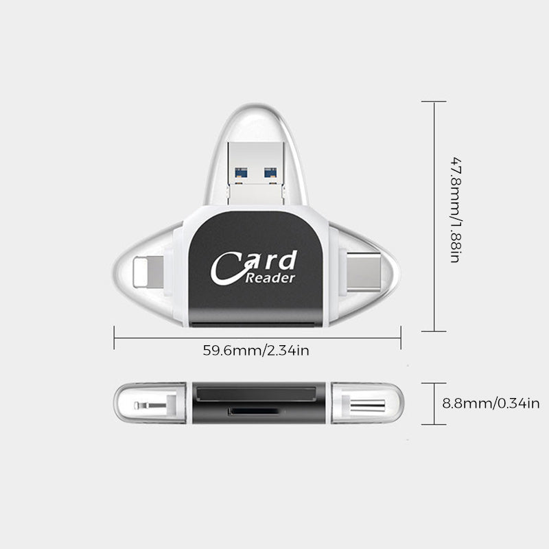 SD-Kartenleser mit USB A, USB C, Micro USB & Lightning | Kartenleser für iPhone, Android & Laptop | SD-Kartenadapter | FlexiLink