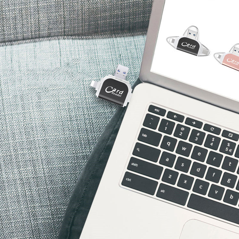 SD-Kartenleser mit USB A, USB C, Micro USB & Lightning | Kartenleser für iPhone, Android & Laptop | SD-Kartenadapter | FlexiLink