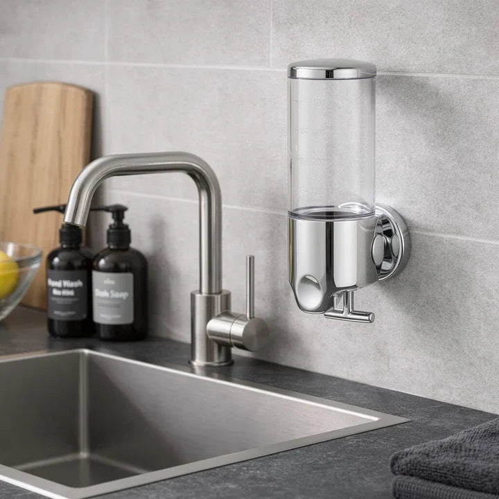 Wall-Mounted Soap Dispenser | Dish Soap Dispenser Set | Black, Silver & Transparent | SoapFlow