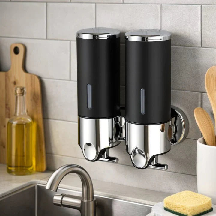 Wall-Mounted Soap Dispenser | Dish Soap Dispenser Set | Black, Silver & Transparent | SoapFlow