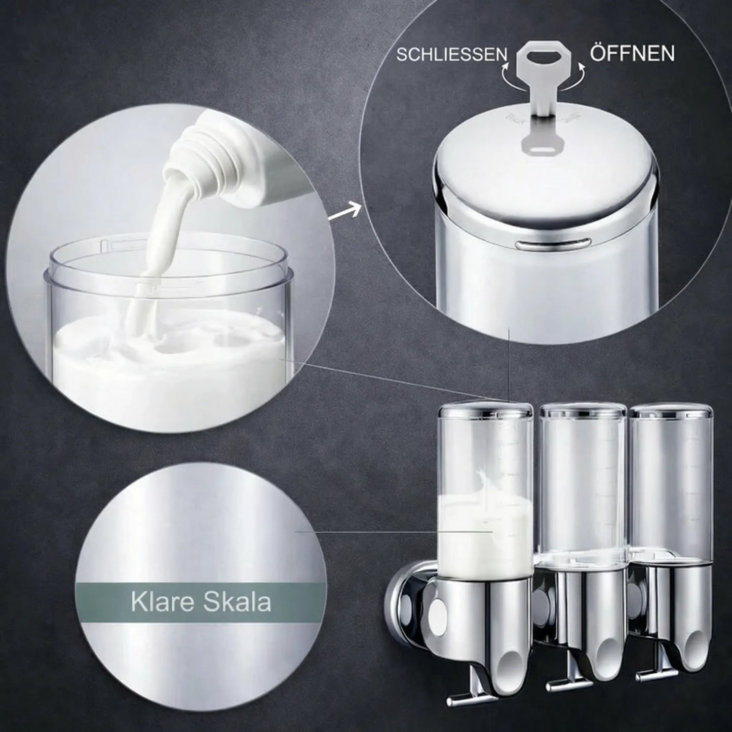 Wall-Mounted Soap Dispenser | Dish Soap Dispenser Set | Black, Silver & Transparent | SoapFlow