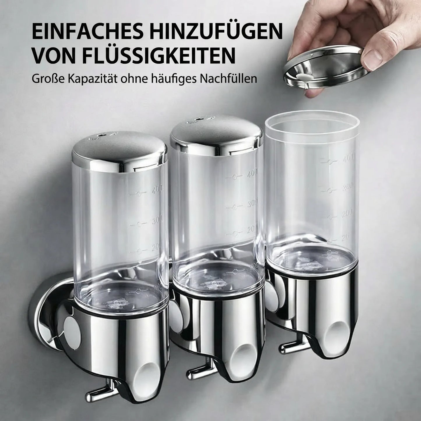 Wandmontierter Seifenspender | Spülmittelspender Set | Schwarz, Silber & Transparent | SoapFlow
