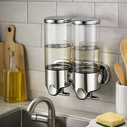 Wall-Mounted Soap Dispenser | Dish Soap Dispenser Set | Black, Silver & Transparent | SoapFlow