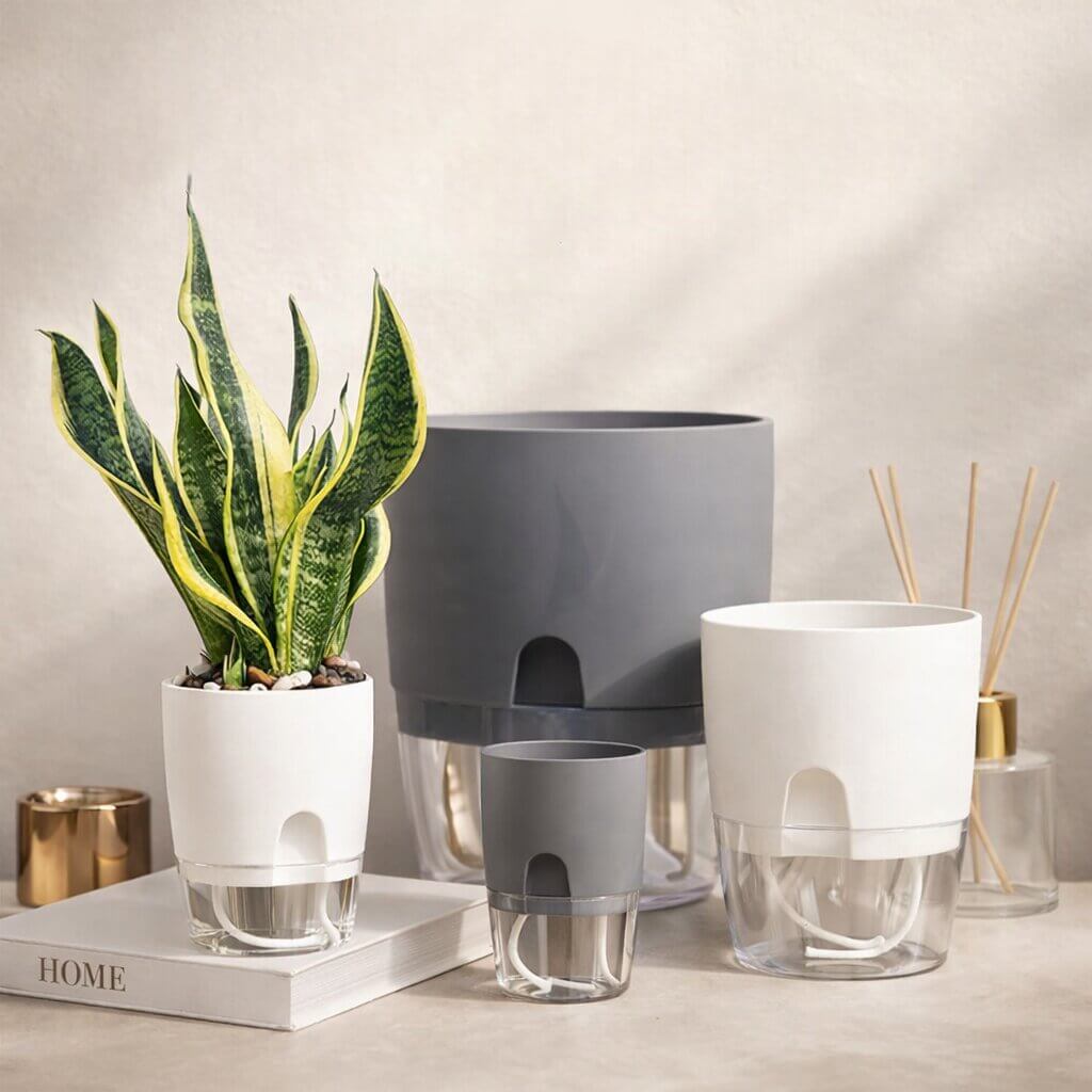 Self-Watering Flower Pot with Water Reservoir | Plant Pot with Wick System for Indoor and Outdoor | Dochtara