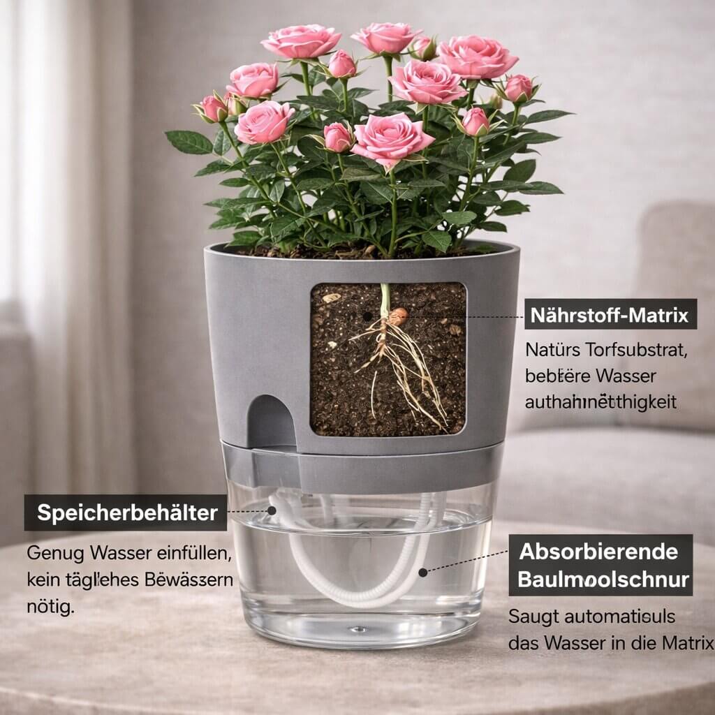 Self-Watering Flower Pot with Water Reservoir | Plant Pot with Wick System for Indoor and Outdoor | Dochtara
