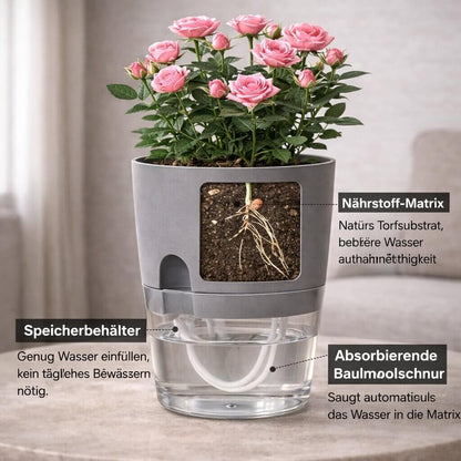 Self-Watering Flower Pot with Water Reservoir | Plant Pot with Wick System for Indoor and Outdoor | Dochtara
