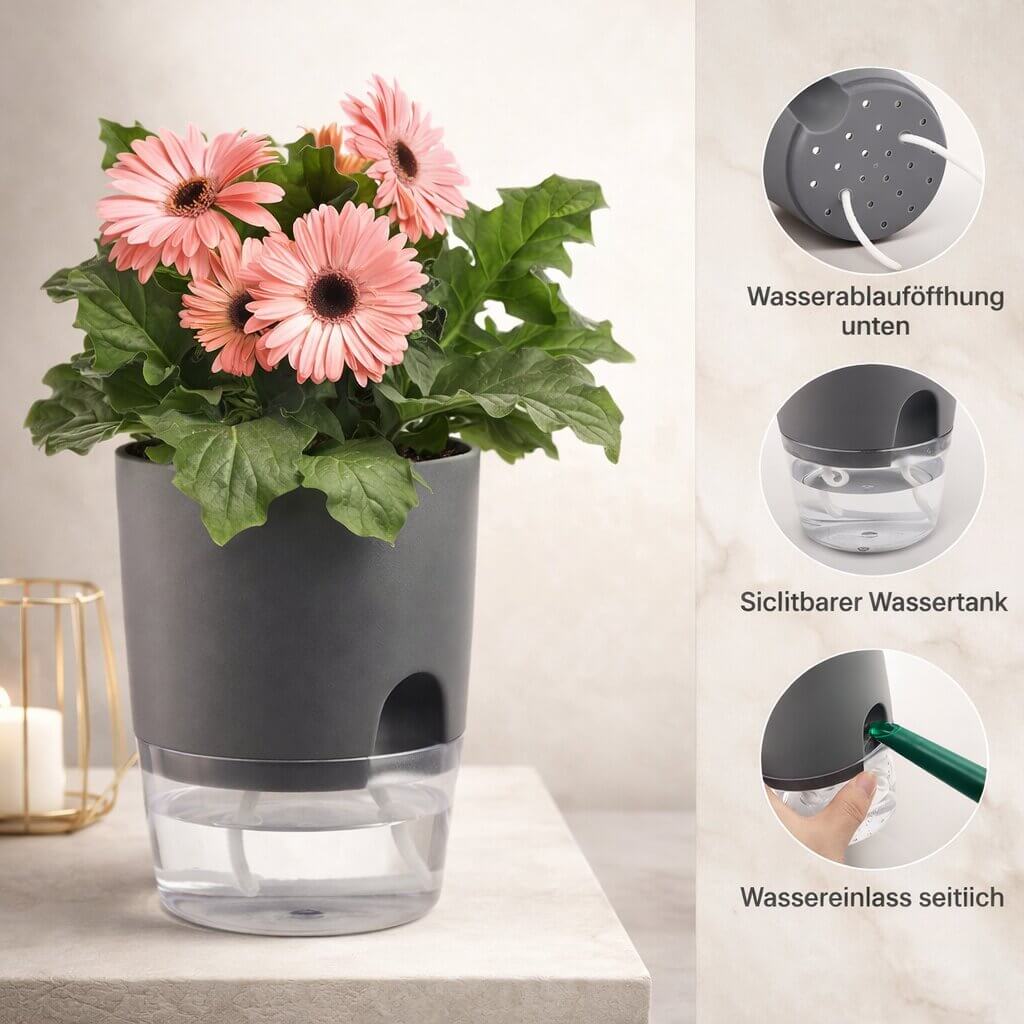 Self-Watering Flower Pot with Water Reservoir | Plant Pot with Wick System for Indoor and Outdoor | Dochtara