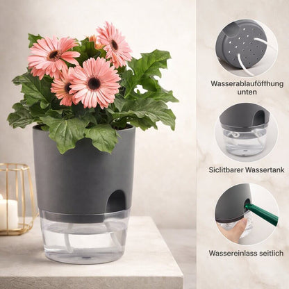 Self-Watering Flower Pot with Water Reservoir | Plant Pot with Wick System for Indoor and Outdoor | Dochtara