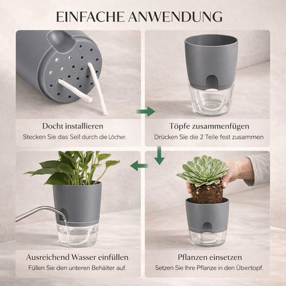 Self-Watering Flower Pot with Water Reservoir | Plant Pot with Wick System for Indoor and Outdoor | Dochtara
