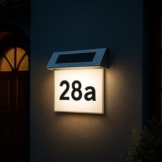 Solar-Hausnummer mit LED-Beleuchtung ohne Strom aus Edelstahl | Solarno
