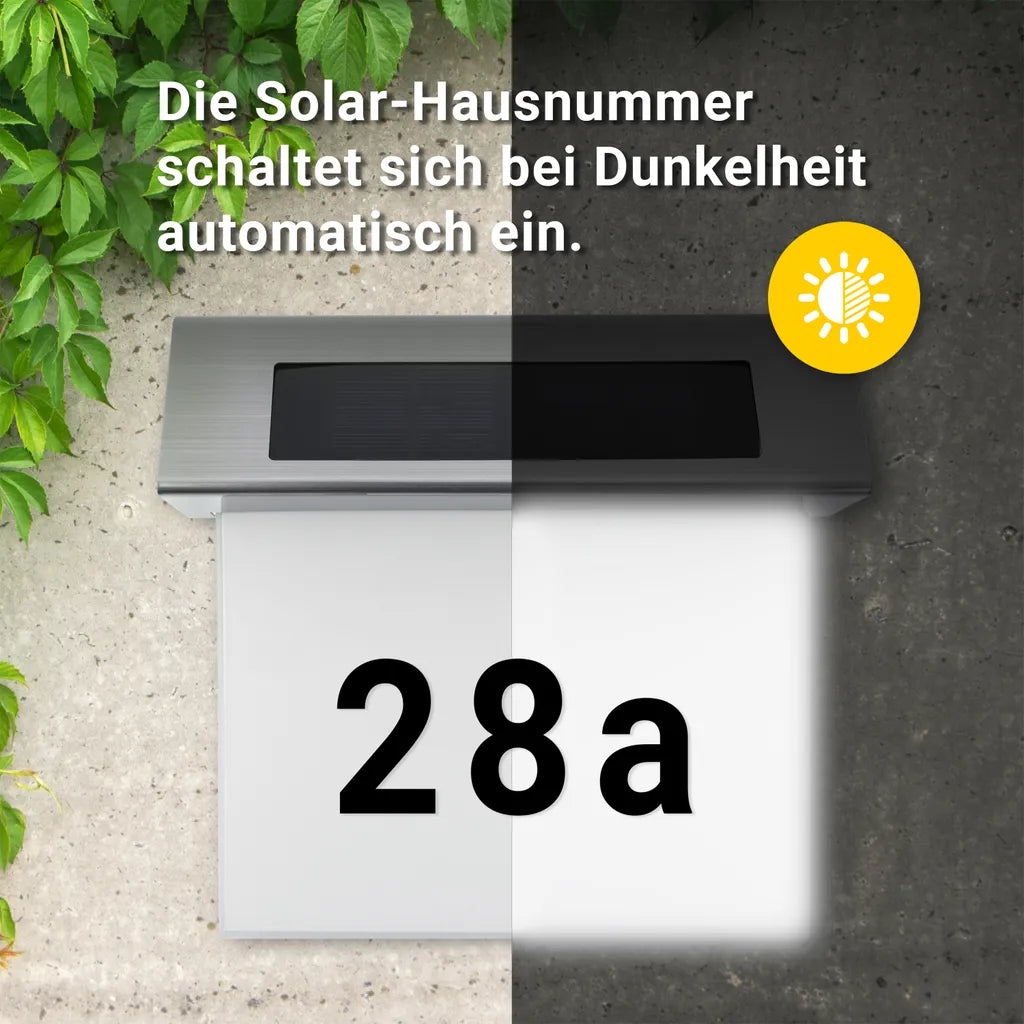 Solar House Number with LED Lighting without Electricity made of Stainless Steel | Solarno