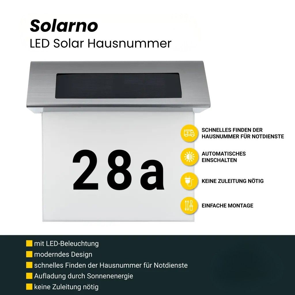 Solar House Number with LED Lighting without Electricity made of Stainless Steel | Solarno