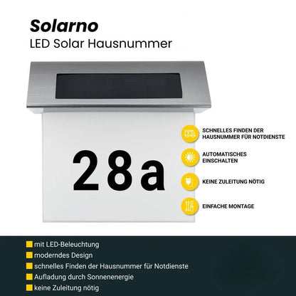 Solar House Number with LED Lighting without Electricity made of Stainless Steel | Solarno