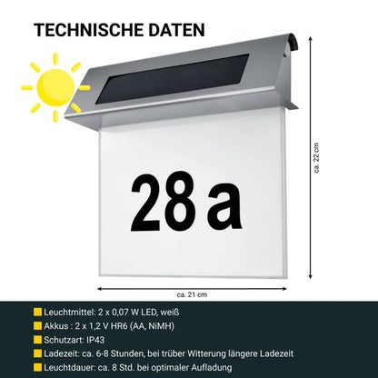Solar House Number with LED Lighting without Electricity made of Stainless Steel | Solarno