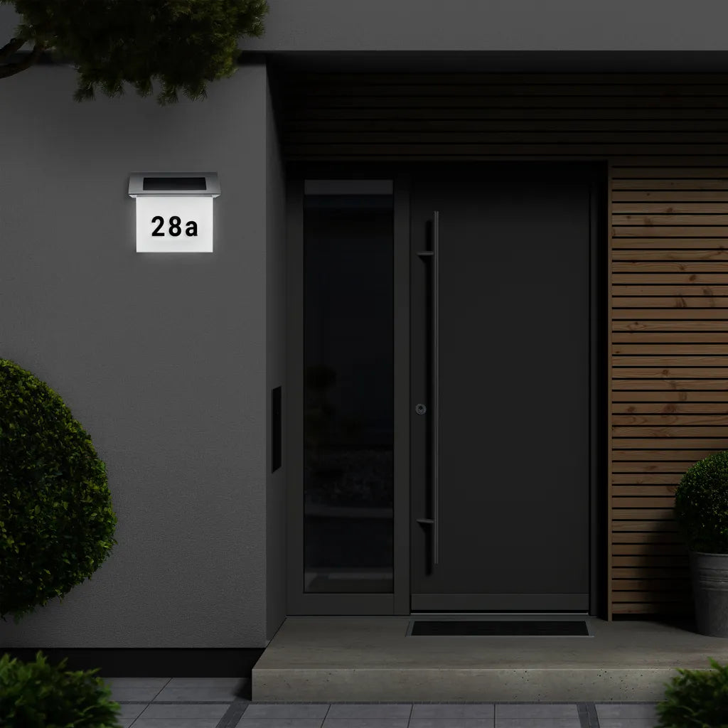 Solar House Number with LED Lighting without Electricity made of Stainless Steel | Solarno