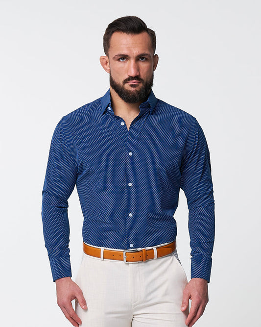 "The Boylston" Navy with White Polka Dots