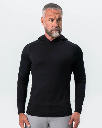 Waffle Knit Hoodie - Black