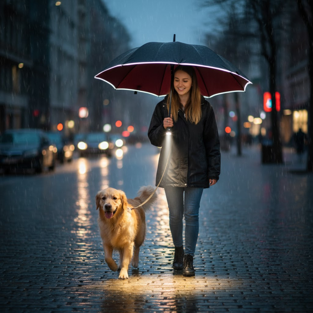 Sturmfester Automatischer Regenschirm mit Licht | LumBrella