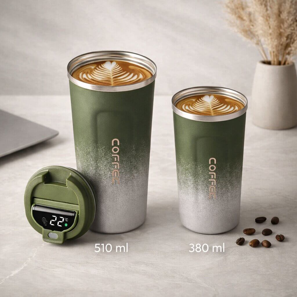 Thermal Mug with Temperature Display | Smart Drinking Cup Made of Stainless Steel | Themiora