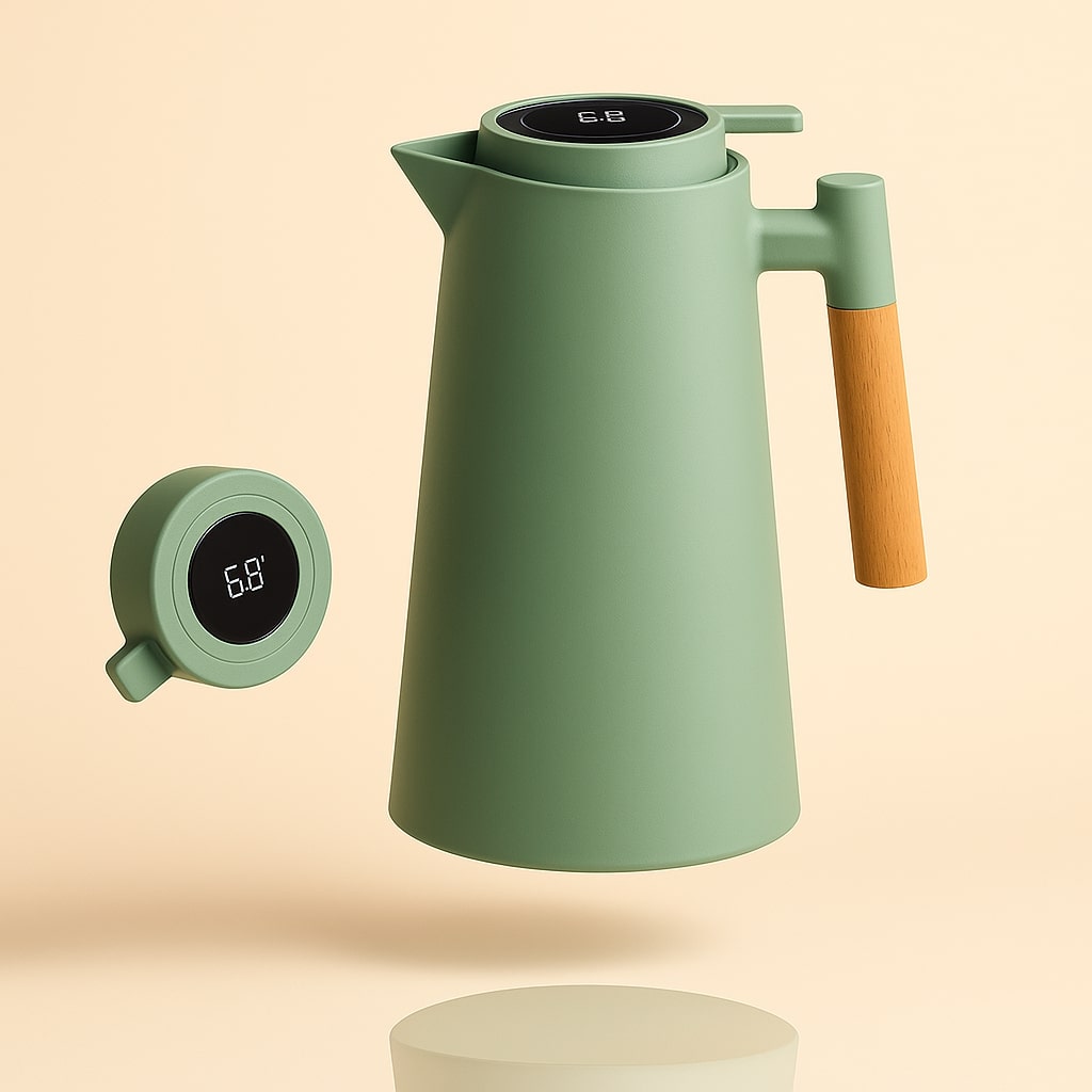 Thermokaraffe mit Temperaturanzeige | Isolierkanne 1 Liter für Kaffee & Tee | Heatina