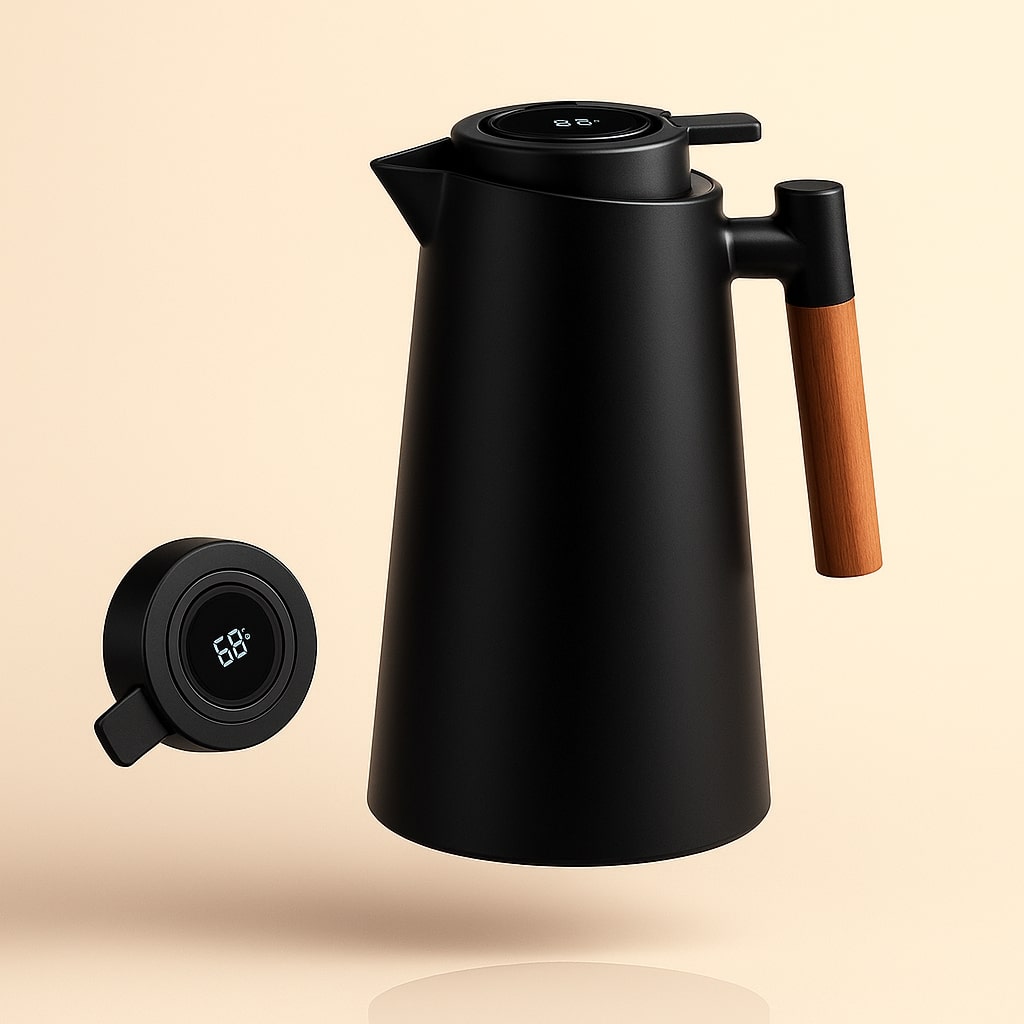 Thermal Carafe with Temperature Display | Insulated Carafe 1 Liter for Coffee & Tea | Heatina