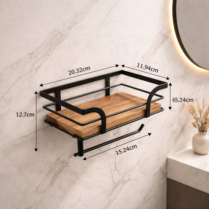 Wall shelf with toilet paper holder for bathroom & toilet | Bathroom shelf made of metal & wood | Nordvero