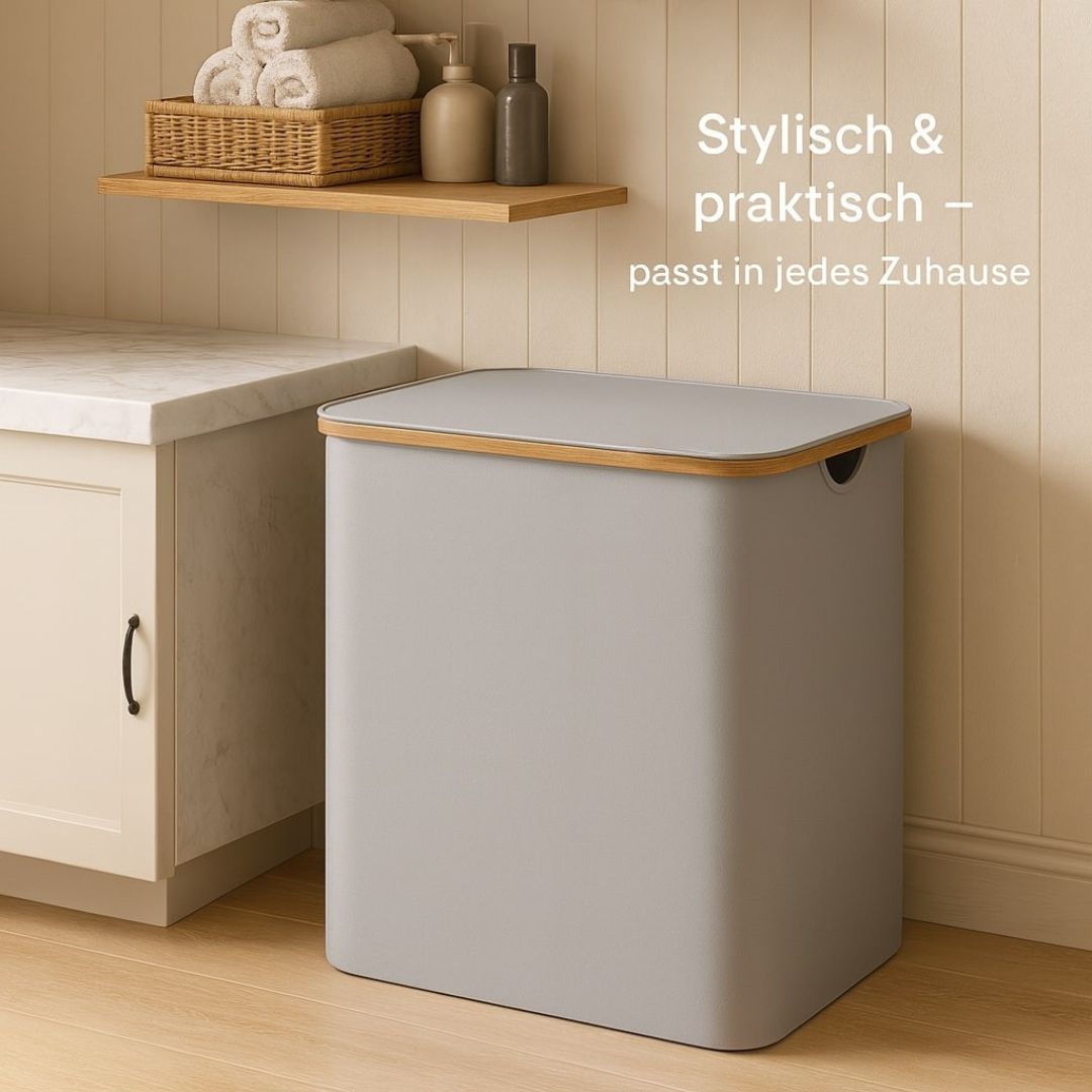 Laundry Basket with Lid | Laundry Collector with 3 Compartments in Black, Beige & Gray | LaundryBox