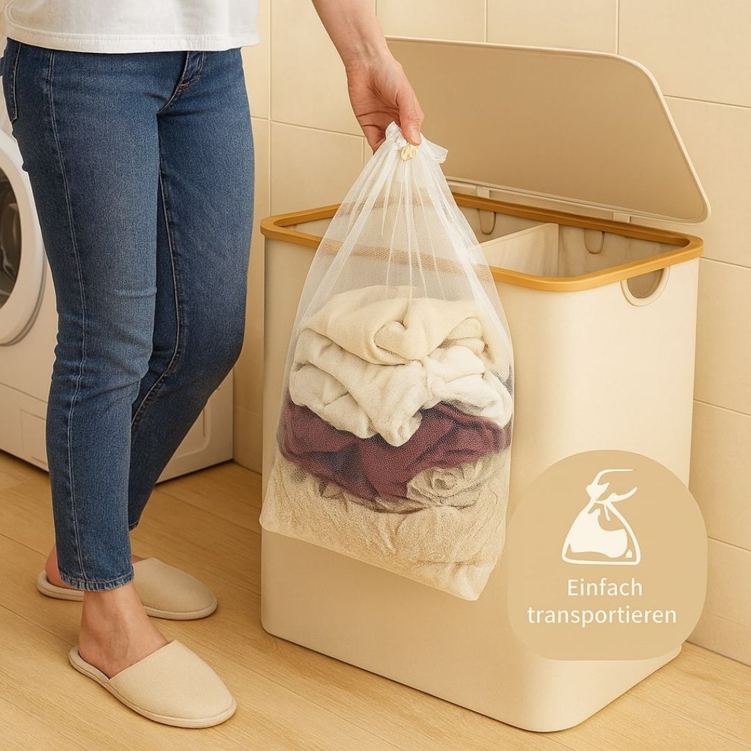Laundry Basket with Lid | Laundry Collector with 3 Compartments in Black, Beige & Gray | LaundryBox
